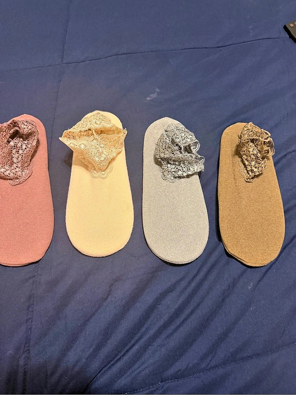 Lace Trim Liner Socks Set in Pink & Yellow